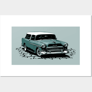 55 Chevy Nomad, Teal 1955 Chevrolet Bel Air Nomad hot rod Posters and Art